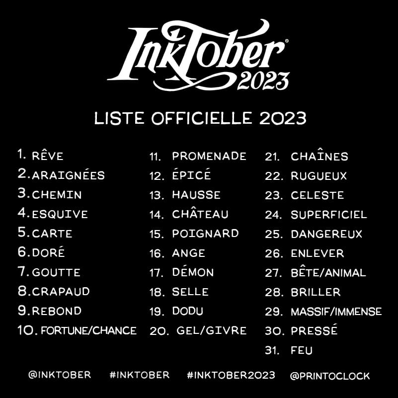 Liste thème Inktober 2023