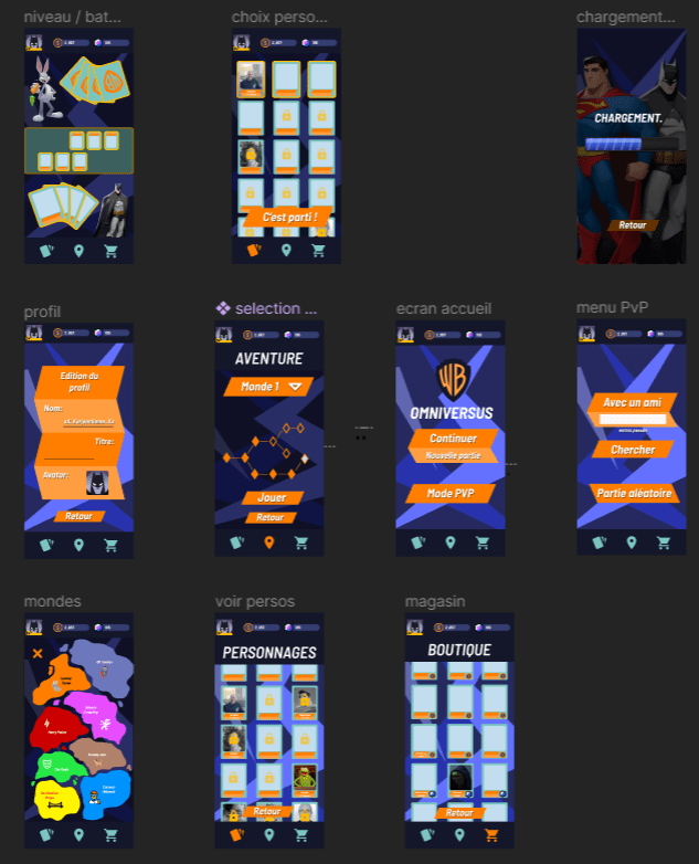 Ensemble des pages Figma du projet Omniversus