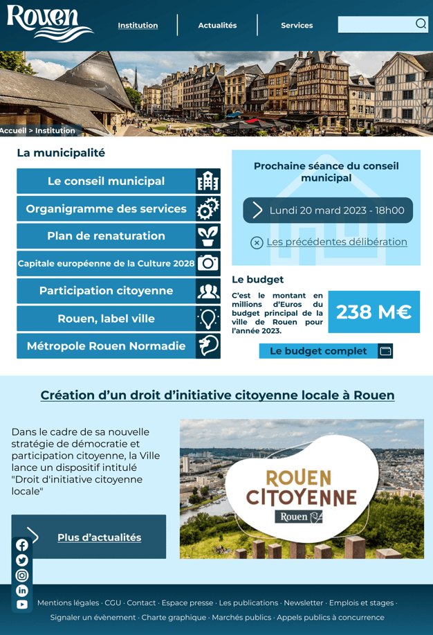 Première page du 'nouveau' site de Rouen.