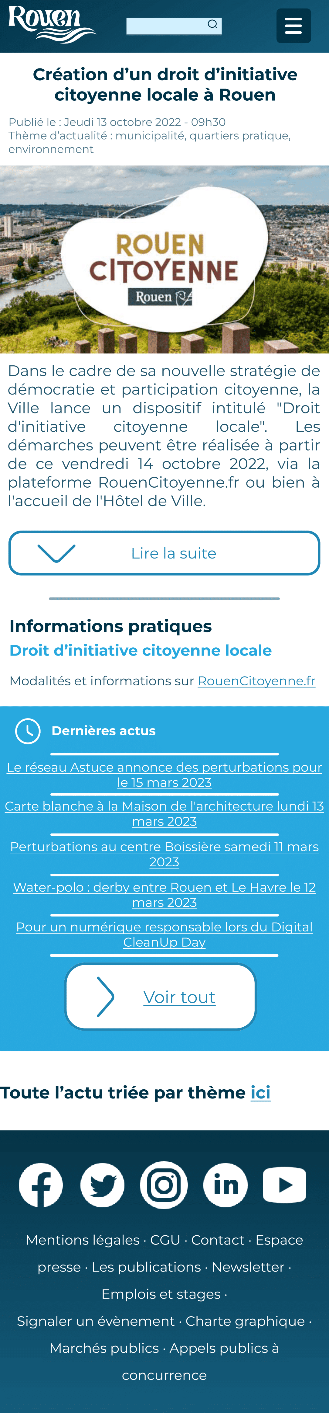 Version sur portable du 'nouveau' site de Rouen.